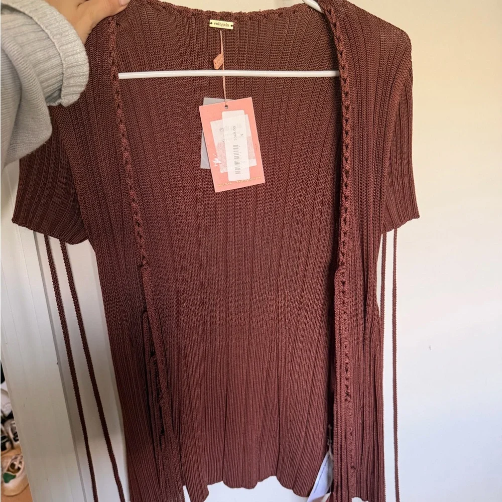 Cult Gaia Chocolate Ribbed Tie-Front Crop Top - Picture 4 of 5